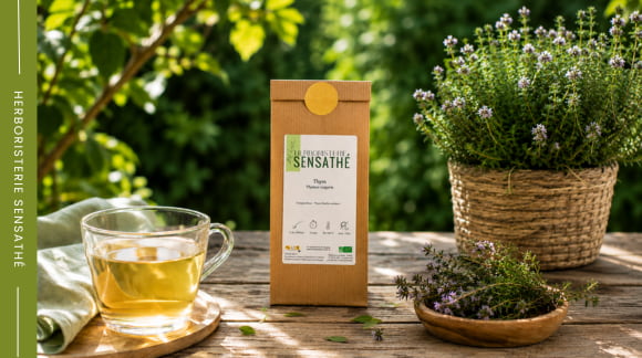 Thym en vrac issus de l'agriculture biologique pour préparer un remède naturel maison contre la gorge irritée - Herboristerie Sensathé